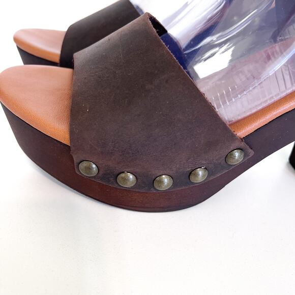 Avellini Boho Western Chunky Platform Women Sandals Size 40 US 9 Brown Studded - Picture 8 of 13